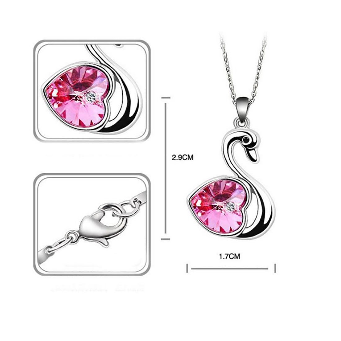 Beautiful Crystal Love Pink Heart In A Swan Jewellery Set Earrings And Matching Necklace