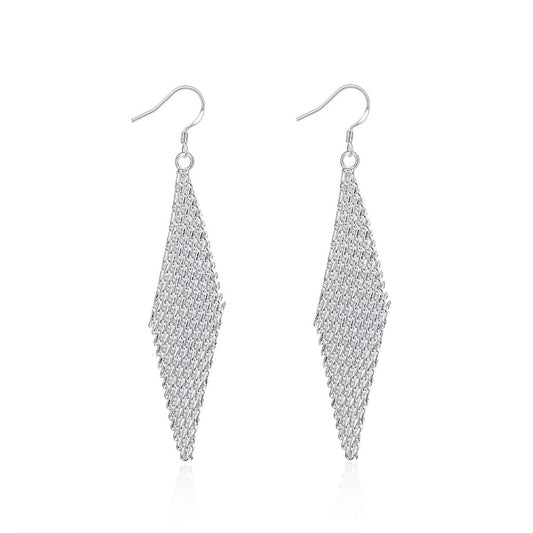 Charles William Women's Girl's Statement Silver Plated Diamond Shape Mesh Earrings