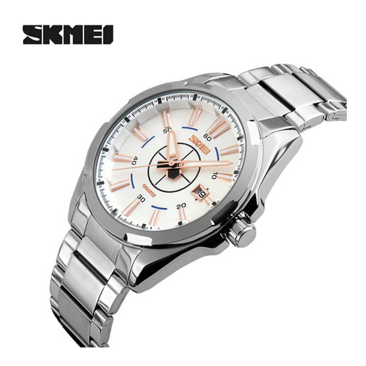 Skmei Mens Watch Stunning Analogue Watches Silver Stainless Steel Date SK9118 UK