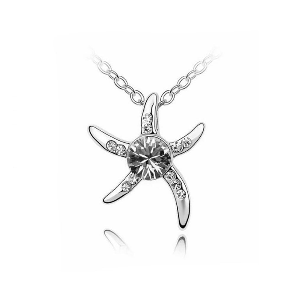 Women's Girl's Silver Starfish Necklace With Crystal Stone Unique Gift Stocking Filler UK