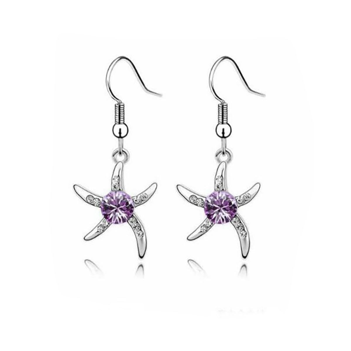 Silver Starfish Necklace & Earrings Set Purple Jewellery from Charles Willaim