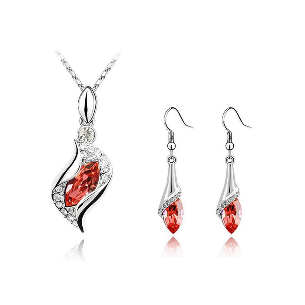 Women's Girls Beautiful Red Stone Necklace & Earrings Jewellery Set UK Seller BGCW42