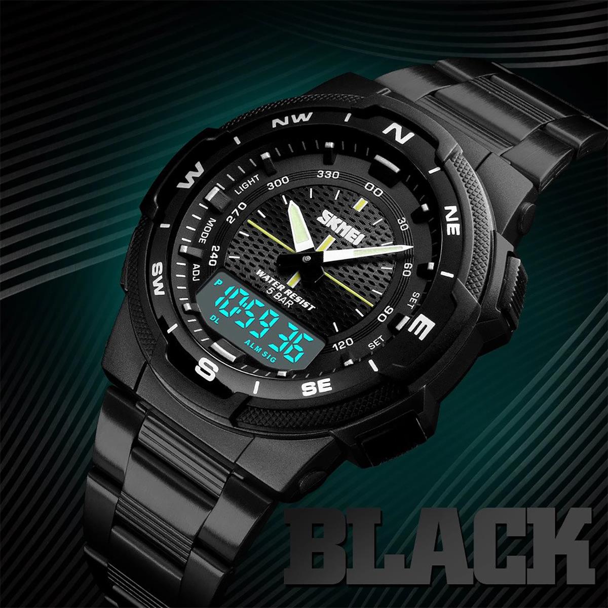 Skmei Mens Large Display Dual Time Digital And Analogue Watch Stopwatch Alarm Light Rubber Strap DG1370