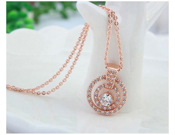 Women's Round Sun Circular Pendant Necklace Crystal Elements Rose Gold UK