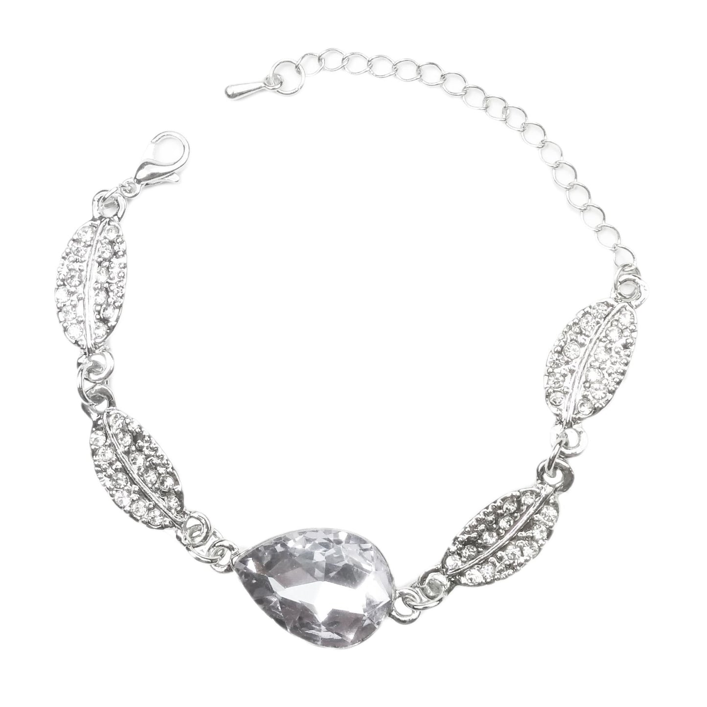 Crystal Jewellery Bracelet Silver & Clear White Stone Teardrop Leaf Christmas UK