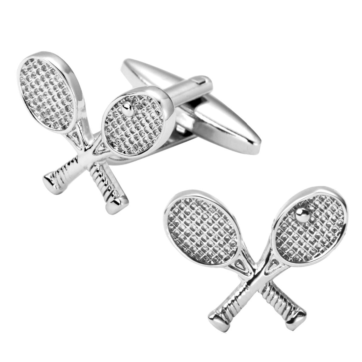 Charles William Tennis Sports Cufflinks Silver Tone Racquets & Ball Wimbledon Inspired Gift UK