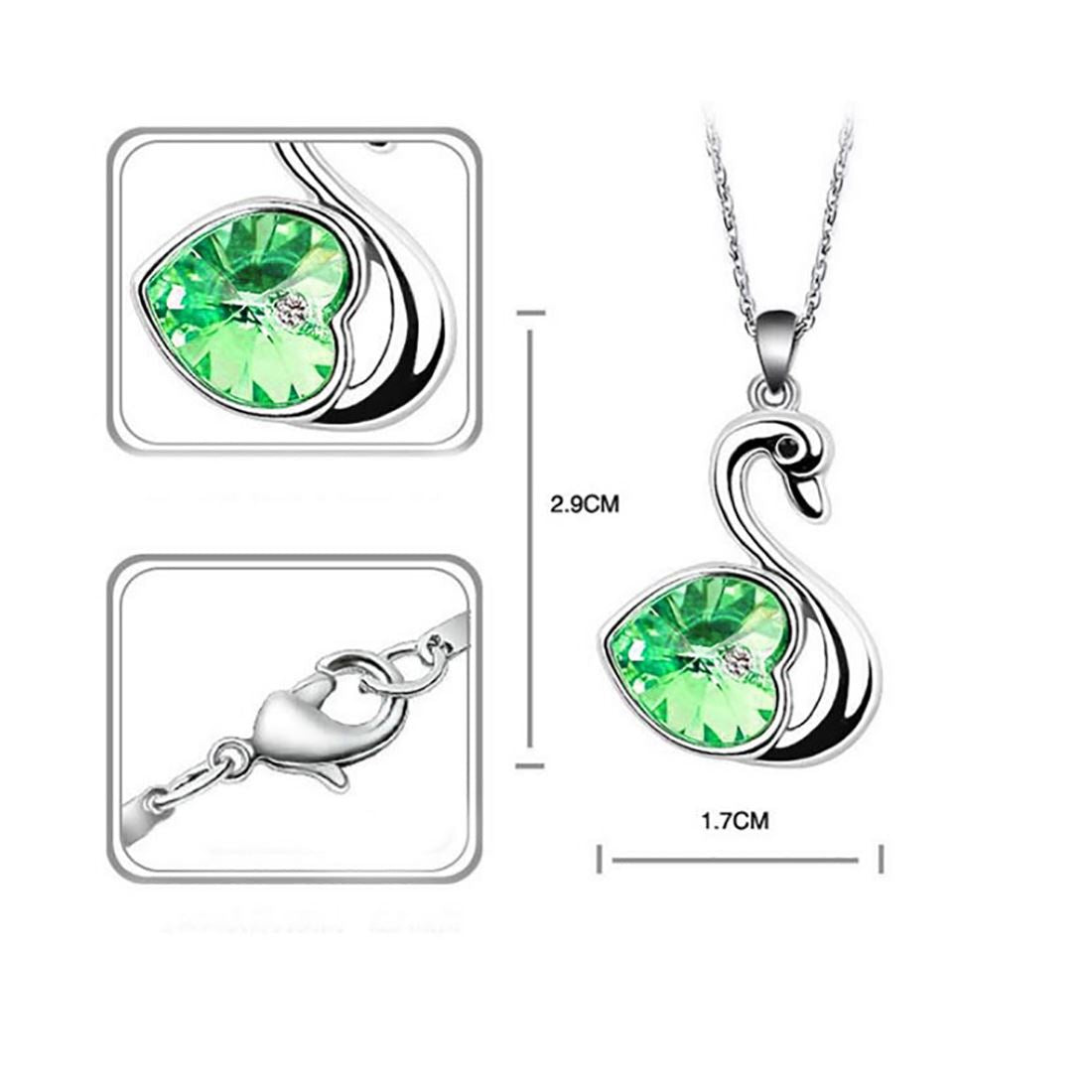 Crystal Love Heart In Green Swan Jewellery Set Earrings And Matching Necklace Silver