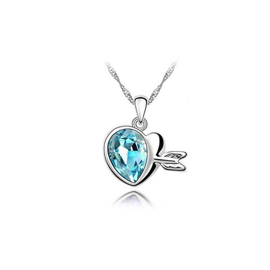 Fashion Blue Womens Gemstone Chain Crystal Heart Necklace Pendant Jewelry Gift