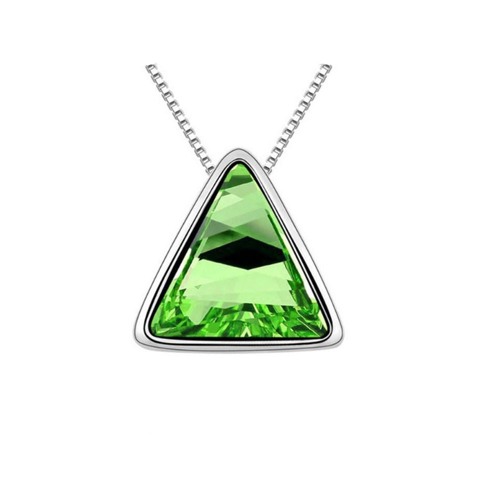 Women's Ladies Girls Triangle Pendant Necklace Green Stone Encrusted Mix & Match Jewellery UK Seller