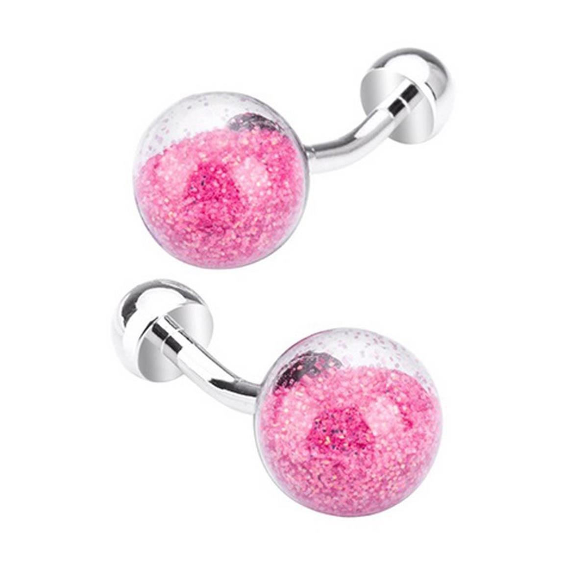 Charles William Luxury Round Snow Globe PINK Colour Smart Cufflinks Wedding Business Unique Gift UK