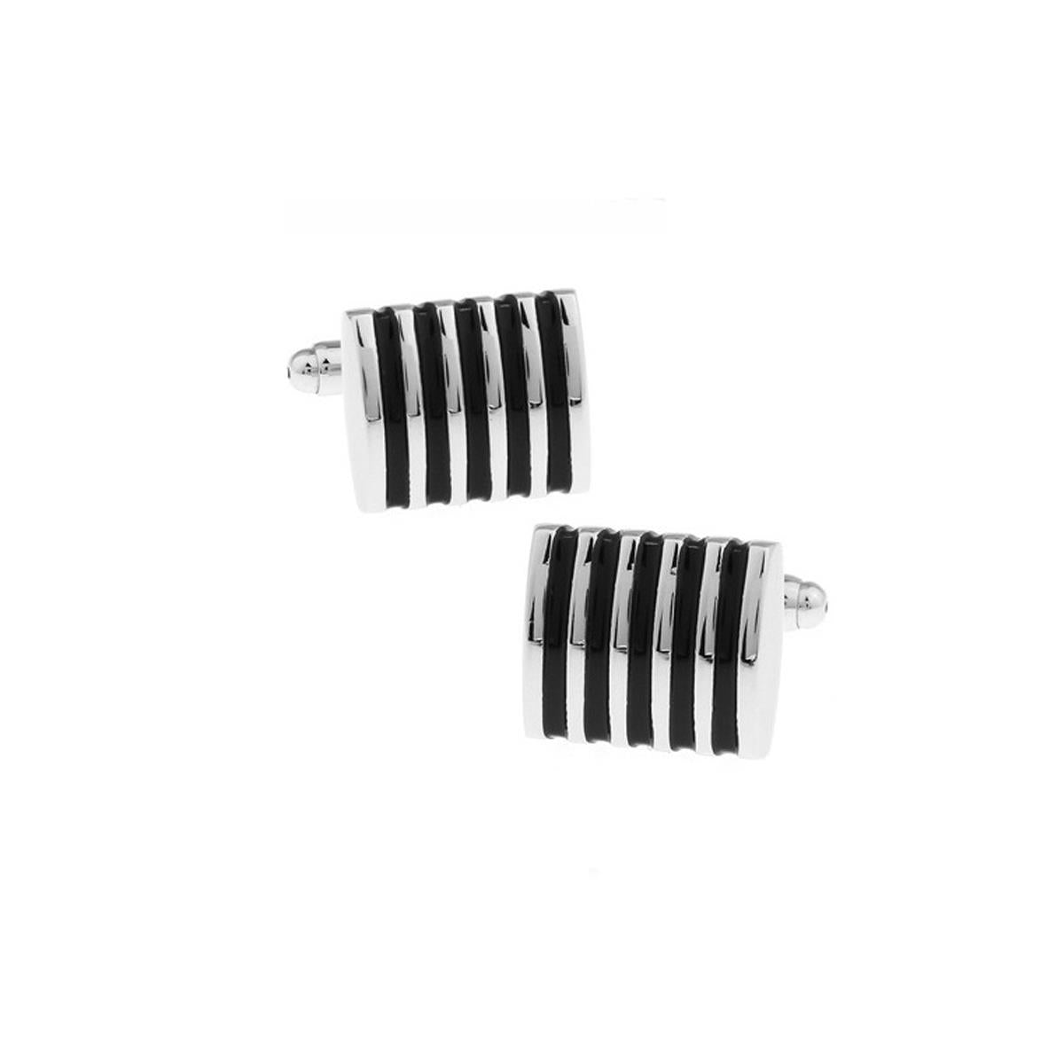 Charles William Premium Black Silver Stripe Cufflinks Novelty Rectangle Shirt Cuff Links Fashion