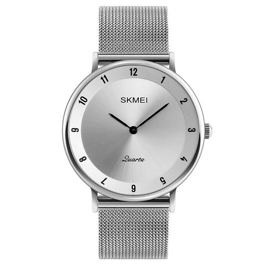 Skmei Mens Watch Classic Silver Dial Ultra Thin Stainless Steel Mesh Strap Silver Black