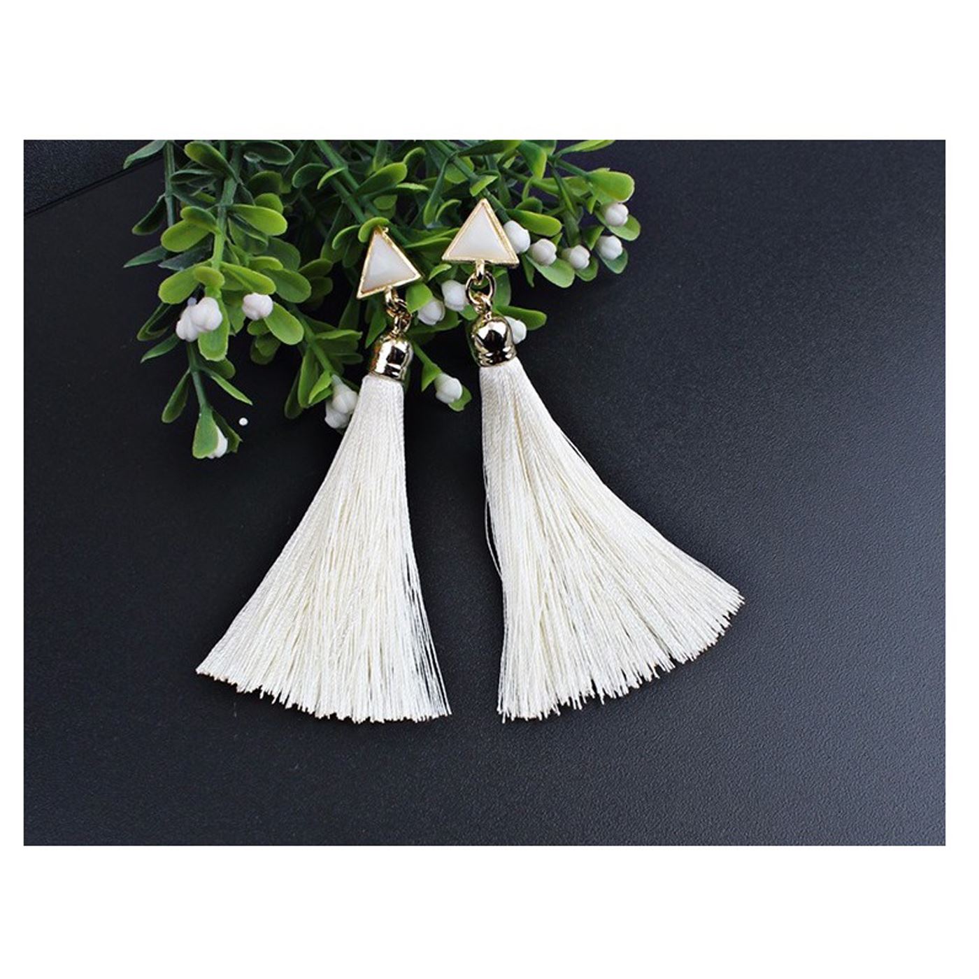 White Drop Tassle Tassel Earrings Dress Fashion Present Gift Ladies Girls Womans