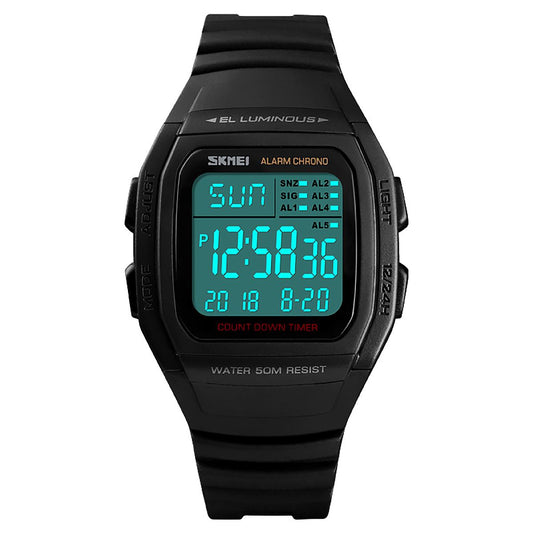 Skmei Mens Digital Clear Display Watch 5 Alarms Stopwatch Countdown Black UK Seller