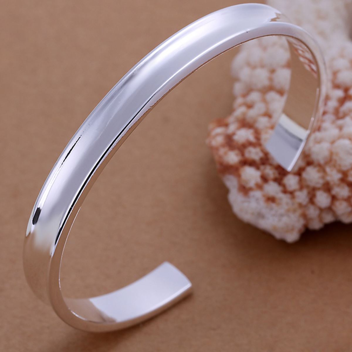 Women's Ladies Silver Plated Bangle Plain Round Flat Bracelets Christmas Gift Present