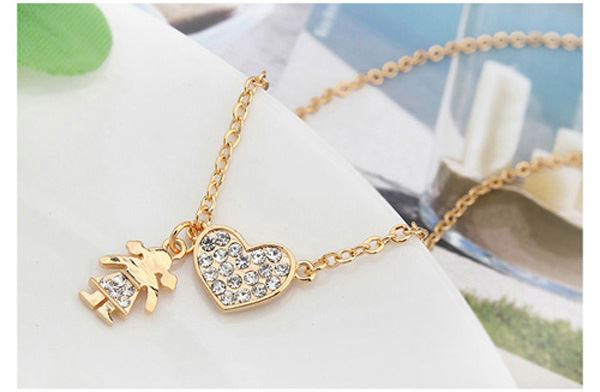 Girls Women's Gold Heart Pendant Necklace With Girl & Heart Pendant UK