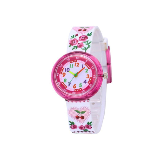 Cute Kids White Pink Girls Children Flower Rose Numbers Watch Easy Time UK