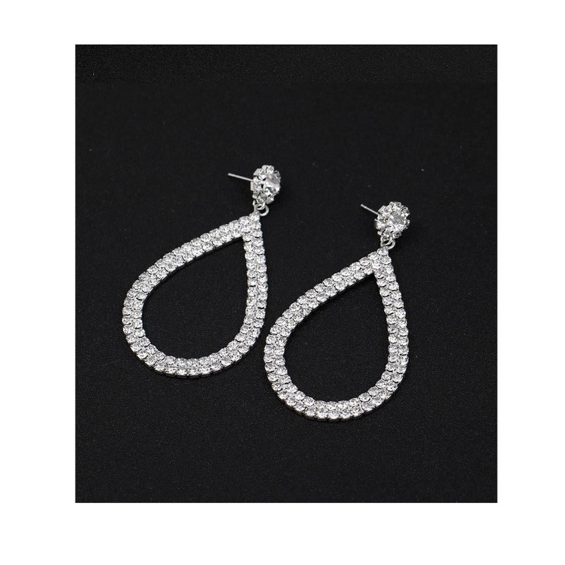 Ladies Premium Large Teardrop Earing Celebrity Fashion Silver Circle Stones Jewellery Earrings UK