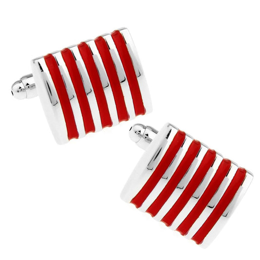 Charles William Premium Red Silver Stripe Cufflinks Novelty Rectangle Shirt Cuff Links Fashion