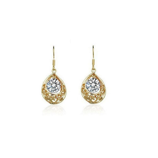 Bridal Gold White Hollow Teardrop Drop Earrings from Charles William