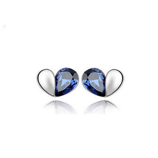 Dark Blue Love Heart Stud Earrings Crystal Silver Jewellery Present Gift UK