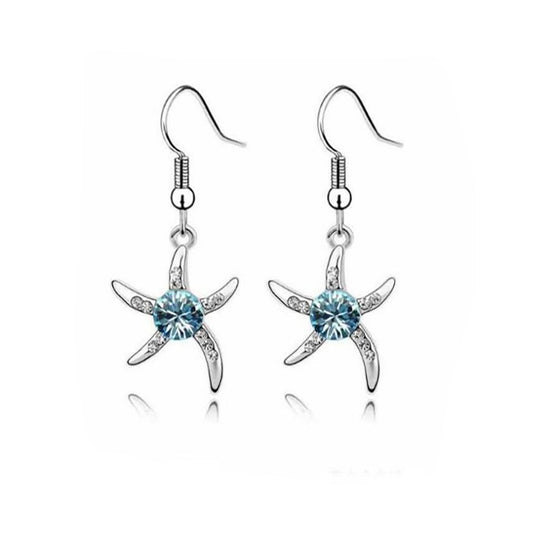 Women's Girl's Silver Starfish Earrings Blue Jewellery from Charles William