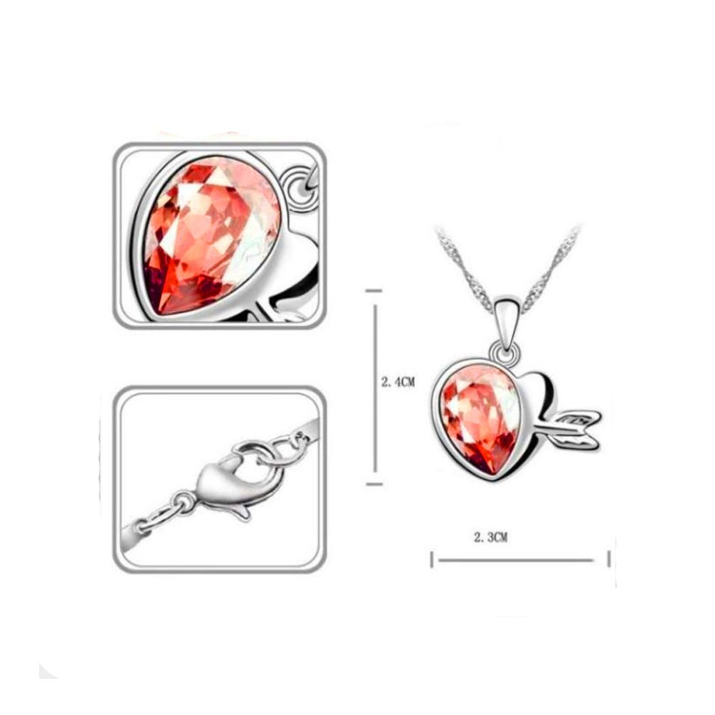 Fashion Womens Orange Gemstone Chain Crystal Heart Necklace Pendant Jewelry Gift