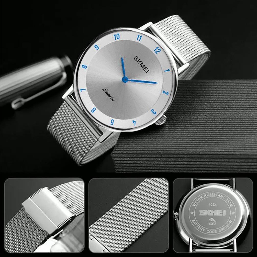 Skmei Mens Watch Classic Silver Dial Ultra Thin Stainless Steel Mesh Strap Blue