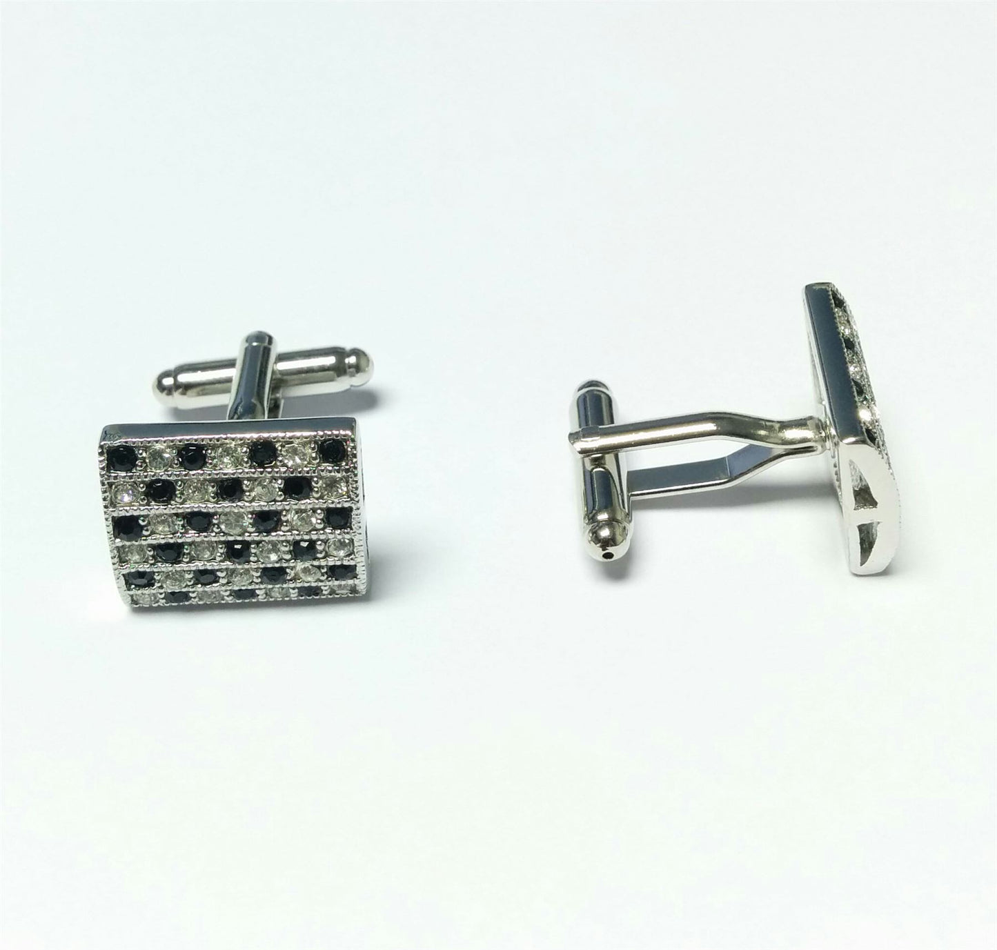 Charles William Stunning Glitzy Square Stone Encrusted Cufflinks Wedding Formal Business Checkerboard Design