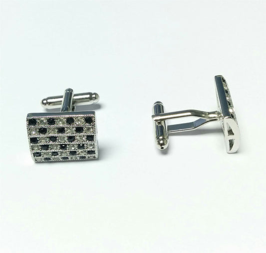 Charles William Stunning Glitzy Square Stone Encrusted Cufflinks Wedding Formal Business Checkerboard Design