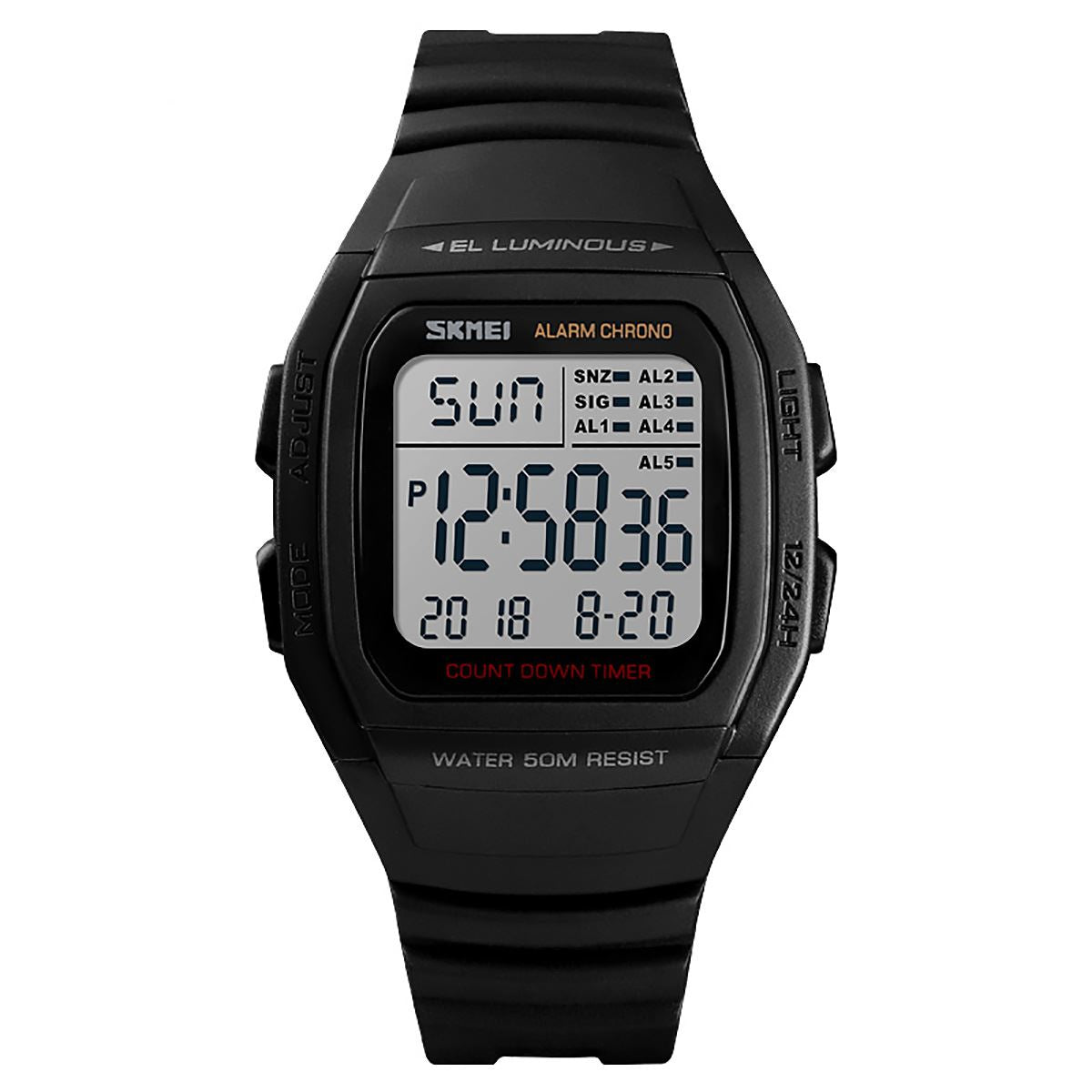 Skmei Mens Digital Clear Display Watch 5 Alarms Stopwatch Countdown Black UK Seller