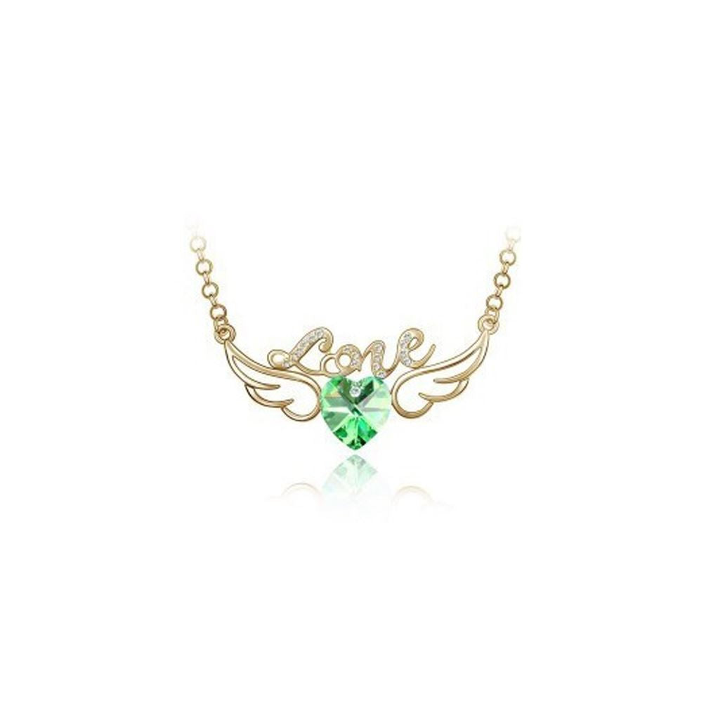 Women's Green & Gold 'Love' Pendant Necklace Angel Wings Crystal Stones Unique UK