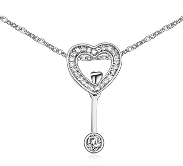 Charles William Women's Love Heart Arrow Necklace Pendant Silver With Encrusted Crystal Stones UK