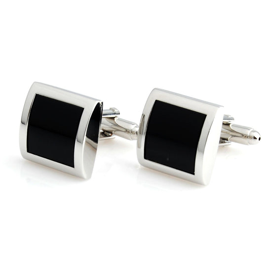 Charles William Silver Cufflinks with Black Stone