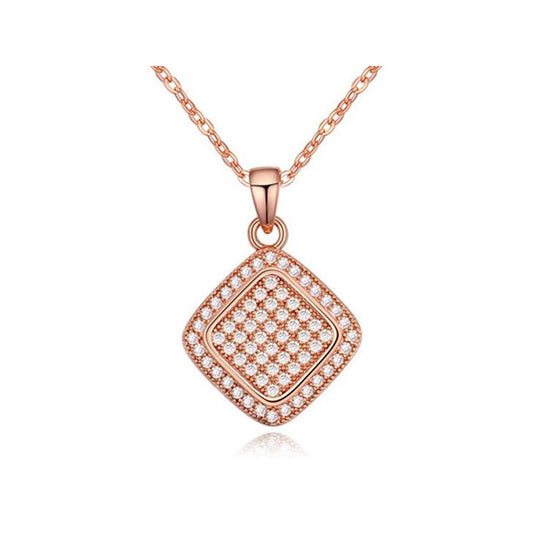 Stunning Sparkle Diamond Shape Necklace With Crystal Stones Encrusted Rose Gold UK