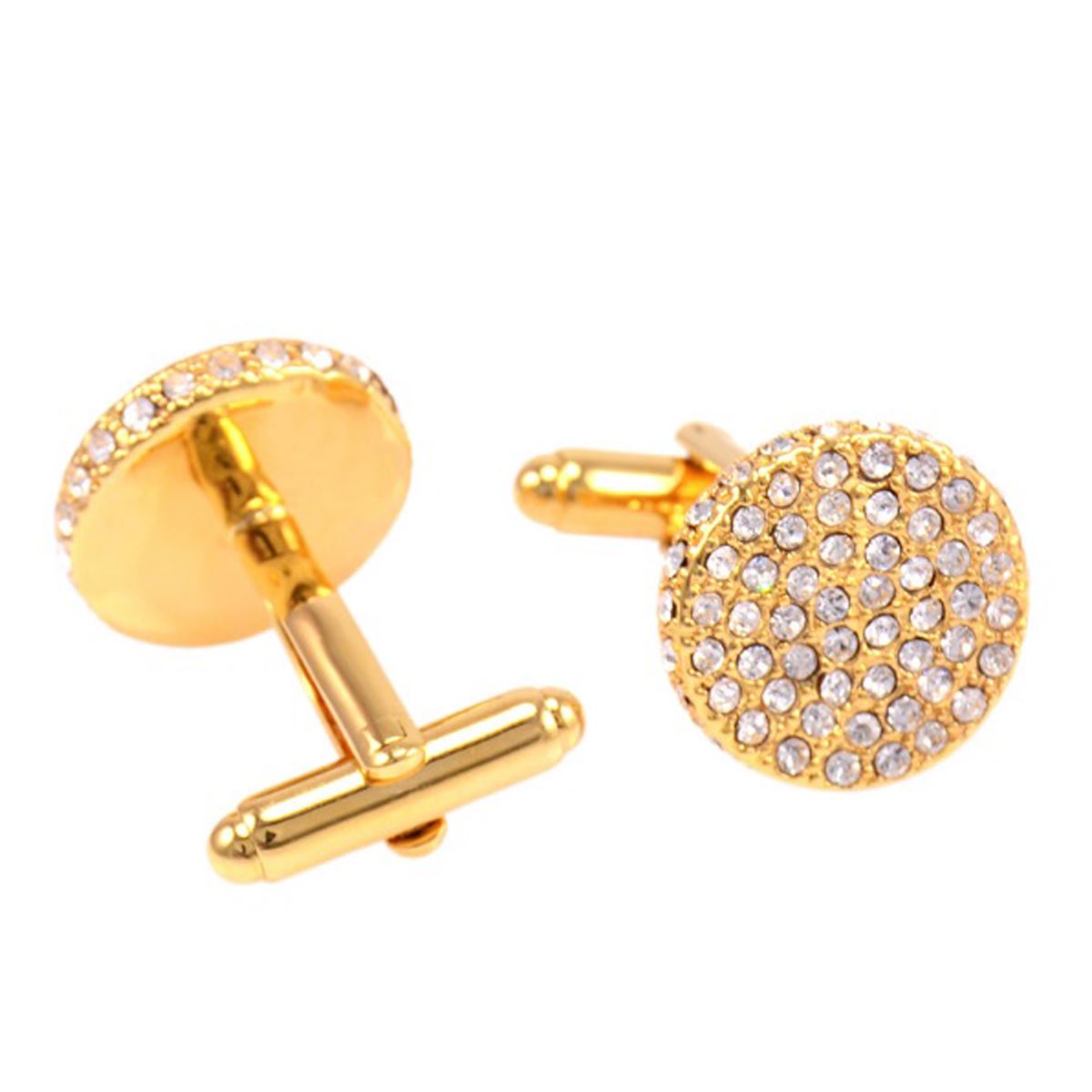 Charles William Beautiful Round Gold Cufflinks With Encrusted Stones Perfect For All Special Occasions