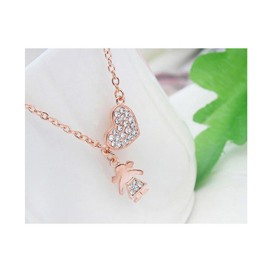 Girls Women's Rose Gold Heart Pendant Necklace With Girl & Heart Pendant UK