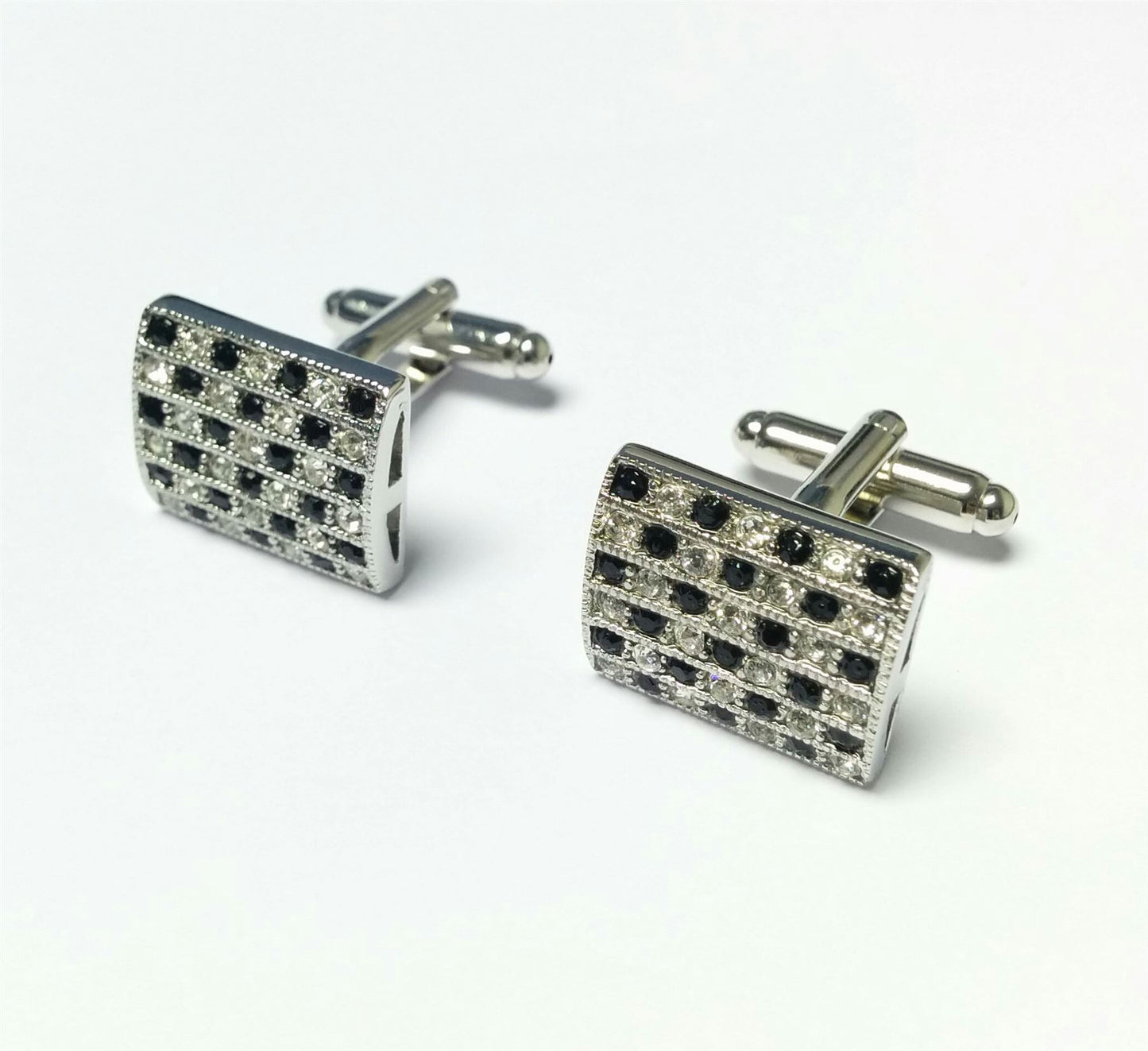 Charles William Stunning Glitzy Square Stone Encrusted Cufflinks Wedding Formal Business Checkerboard Design