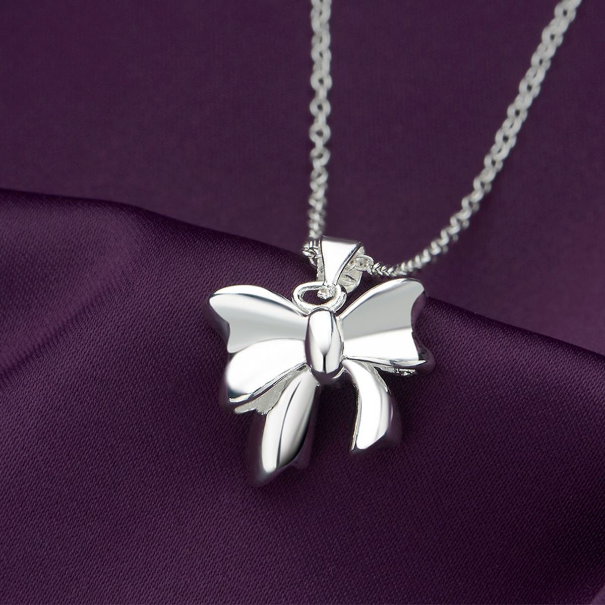 Women's Ladies Girls Silver Plated Bow Tie Charm Pendant Necklace With Chain Gift Present UK