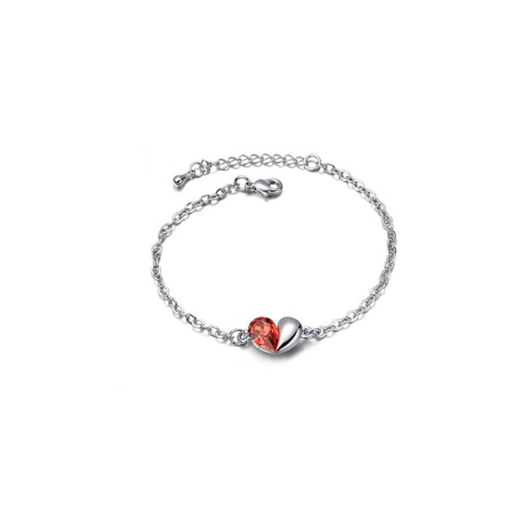 Fire Orange Designer Love Heart Themed Crystal Silver Jewellery Bracelet Present Gift UK