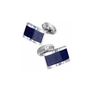 Silver Rectangular Cufflinks with Blue Stone Glitter