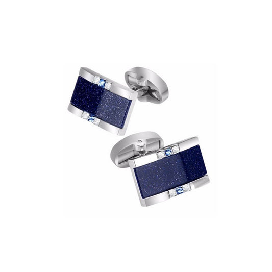 Charles William Silver Rectangular Cufflinks Blue Stone Glitter Groom Wedding Smart Gift Present UK