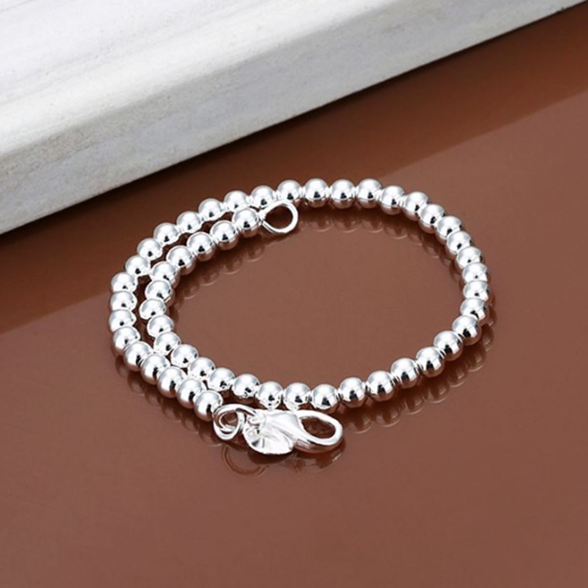 Women's Ladies Silver Plated Small Ball Beads Bracelet Bangle With Lobster Clasp Close UK Seller