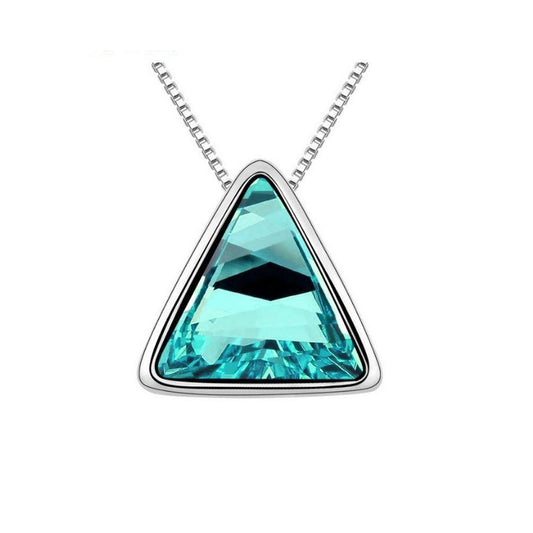 Women's Ladies Girls Triangle Pendant Necklace Sky Blue Stone Encrusted Mix & Match Jewellery UK Seller