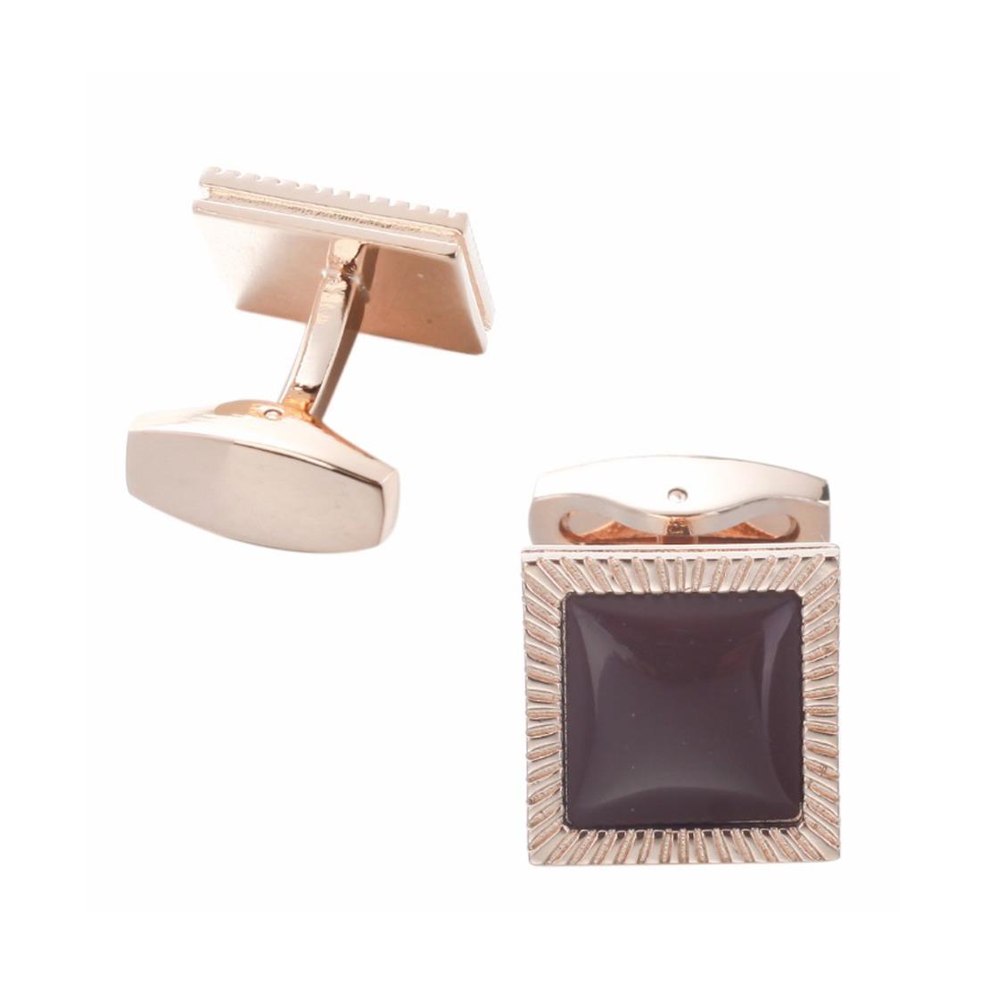 Charles William Rose Gold Square Cufflinks Purple Stone Ridged Bezel