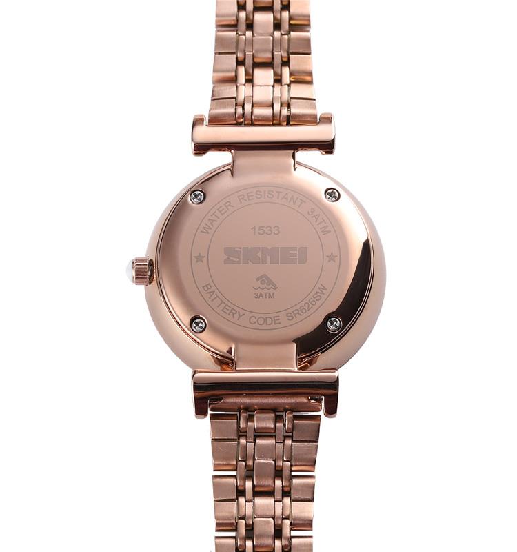 Skmei Women's Watch Rose Gold Classic Sparkle Clear Dial Crystal Stones Stainless Steel Strap