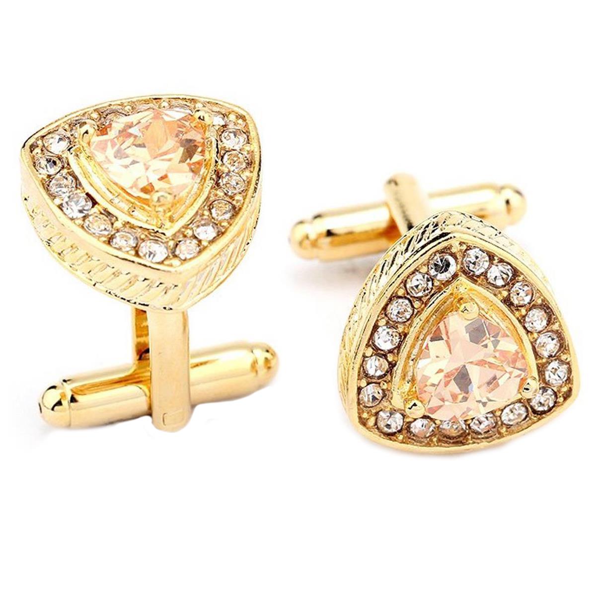 Charles William Gold Triangle Crown Crest Shield Shaped Cufflinks Stone Studded