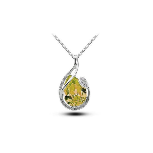 Women's Large Champagne Teardrop Stone Pendant Necklace Silver Tone Cradle With Stones