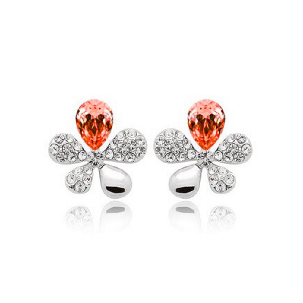 Orange Crystal Stones Flower Butterflies Stud Earrings Womens Gift Present UK Seller