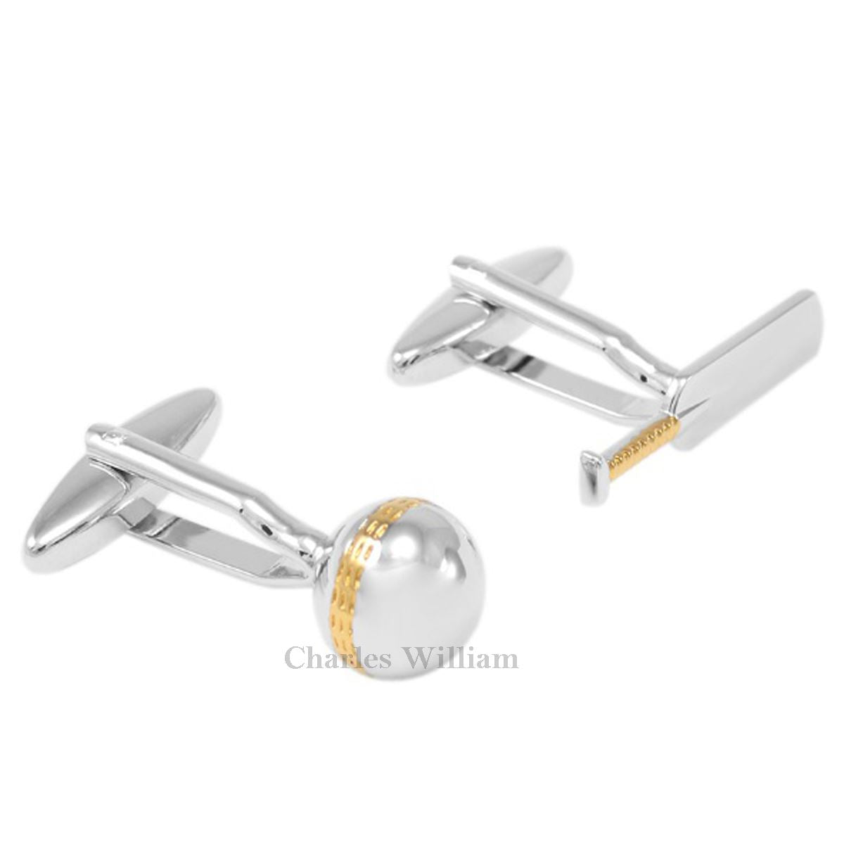 Charles William Silver Cricket Set Novelty Cufflinks Wedding Business Free Gift Pouch